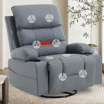 Rocker Recliner Chair with Heat and Massage, Oversized Manual Recliner Chair with Cup Holder, Faux Leather Swivel, Customized