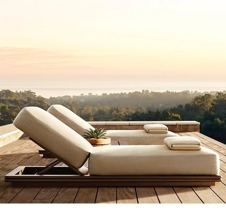 Resort Villa Hotel Outdoor Furniture Waterproof Aluminum Garden Bed Adjustable Backrest Sunbed Patio Pool Lounge Chair
