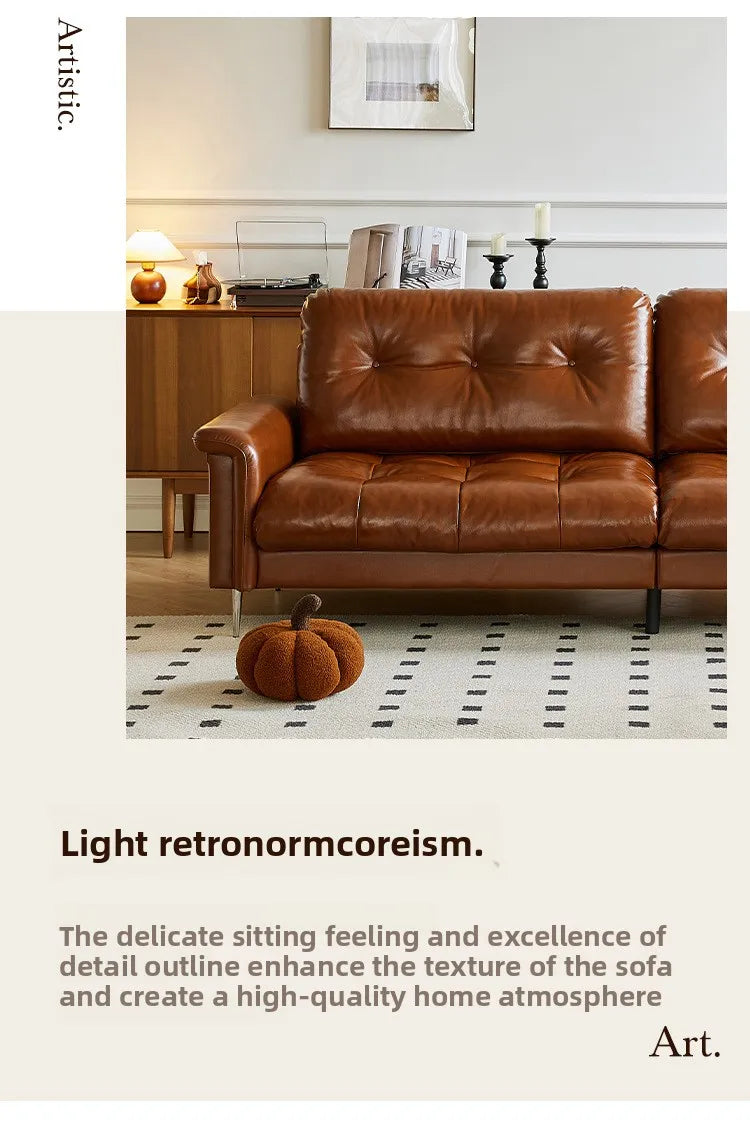 Nordic Italian light luxury medieval French plaid designer living room straight retro oil wax leather cowhide nebula sofa