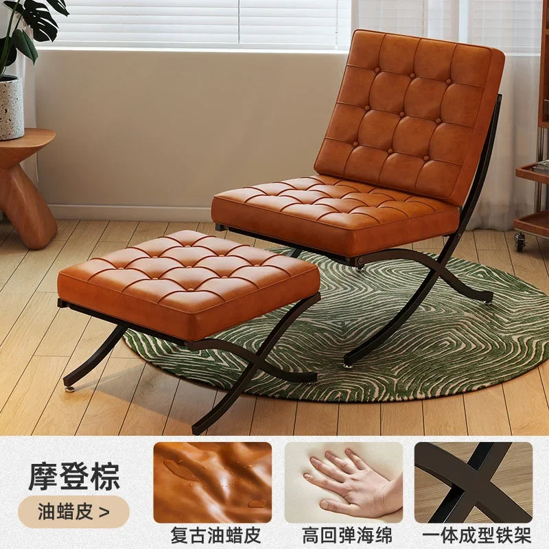 Single sofa, designer, Italian style, living room, leather, light luxury, leisure chair