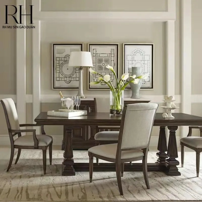 Solid Wood Dining Table Mild Luxury Retro  Log Home Living Room