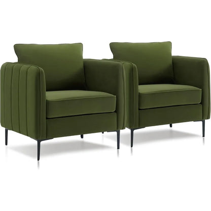 Velvet Accent Chairs Set of 2, Modern Upholstered Sofa Chair, Comfy Armchair with Thick Cushion & Metal Legs, Customized