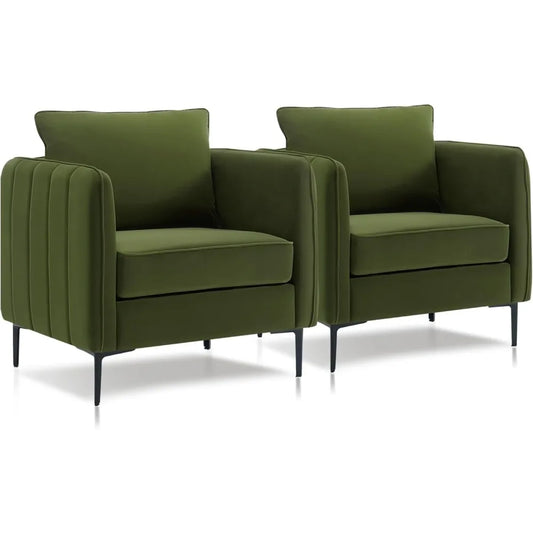 Velvet Accent Chairs Set of 2, Modern Upholstered Sofa Chair, Comfy Armchair with Thick Cushion & Metal Legs, Customized