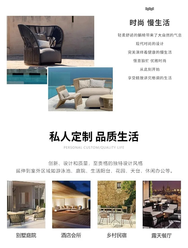 Outdoor rattan sofa combination outdoor open-air waterproof sunscreen rattan tables and chairs villa home leisure garden