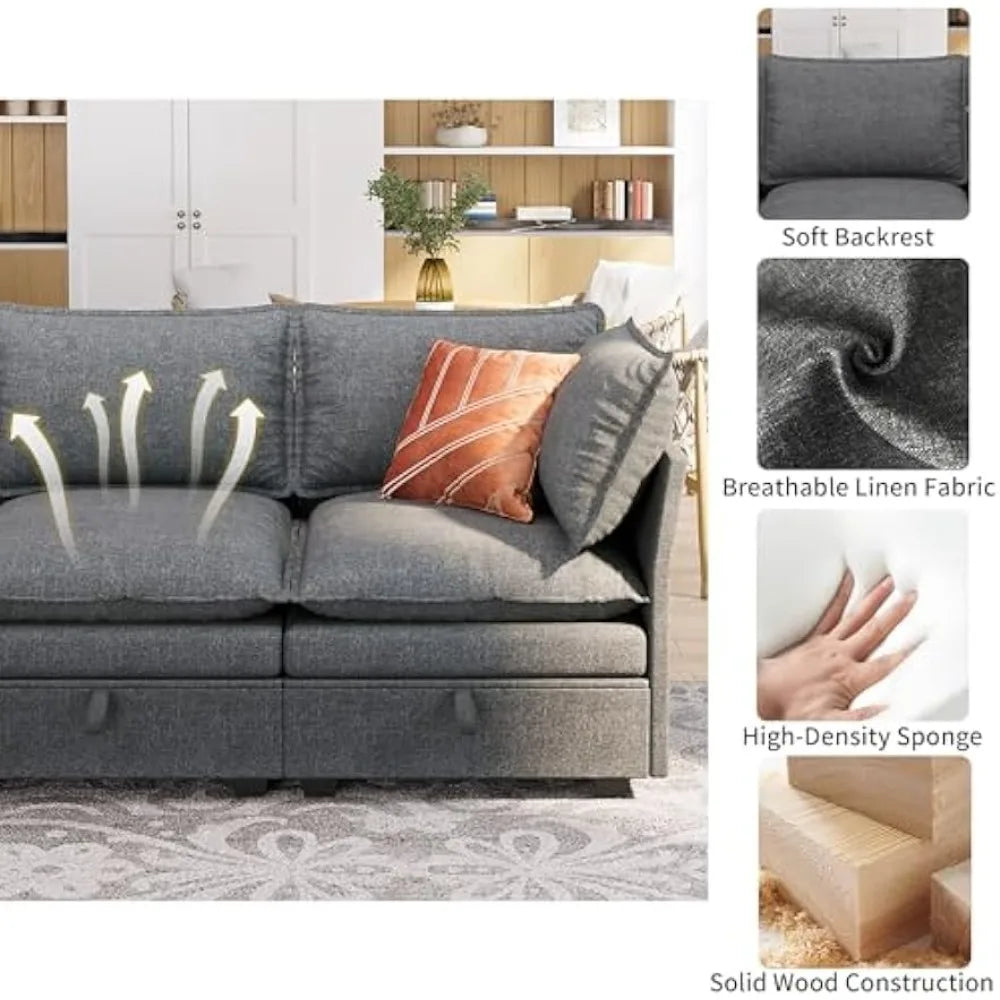 115'' Large  Couches with Storage Seats for Living Room, U Shaped Modular Sectional Sofa Couch Set, 6 Pieces Comfy