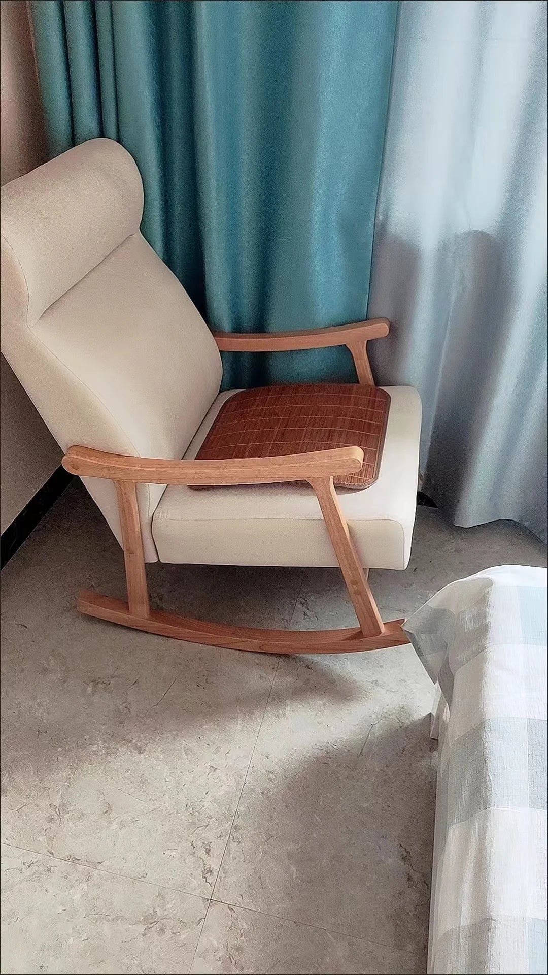 Wooden Rocking Chair Lounge Chair High Backrest Rocking Armchair Accent Chair with Lumber Pillow