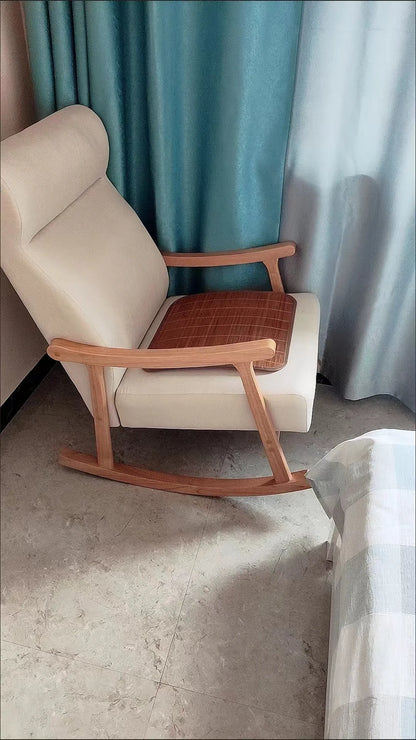 Wooden Rocking Chair Lounge Chair High Backrest Rocking Armchair Accent Chair with Lumber Pillow