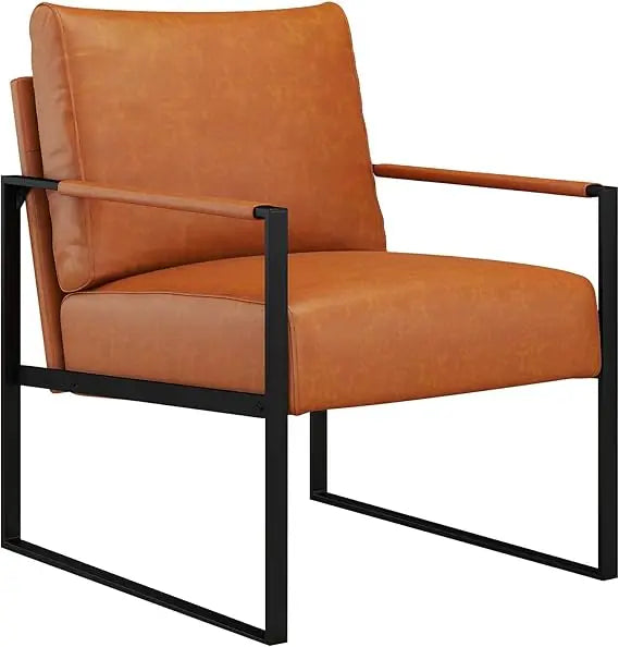 Mid Century Modern Accent Chair, PU Leather Armchair with Metal Frame,Comfy Single Reading Chair with Soft Padded Backrest and