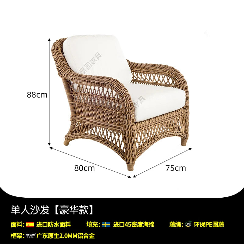 HXL outdoor sofa balcony rattan chair garden waterproof aluminum alloy outdoor terrace casual rattan sofa chair