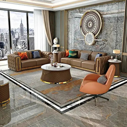 Italian Modern Luxury Art Style Leather Sofa Set Villa Living Room Furniture Leather Combination Sofa Set Support Customization