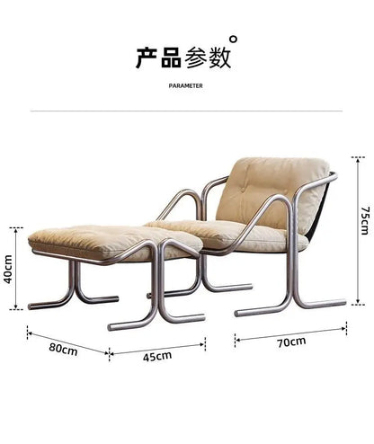 Wabi Sabi Bauhaus Lounge Chair Stainless Steel Frame Designer Minimalist Daybed for Living Room and Patio Relaxation