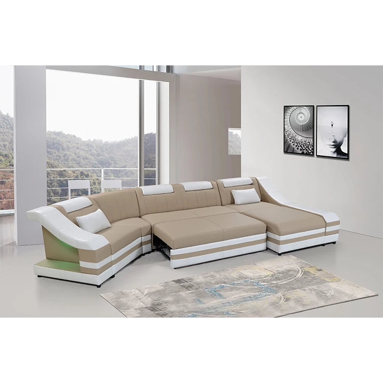 Genuine Leather White Sofa Living Room Furniture Cream Modern Pu Leather Sofa Set