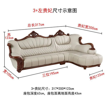European leather sofa first layer cowhide combination living room villa luxury ebony sofa style fully furnished small apartment