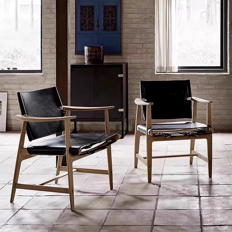 Light Luxury Living Room Chair Saddle Leather Dining Chair Dining Chairs Ash Wood Backrest Chairs Home Bedroom Study Chairs