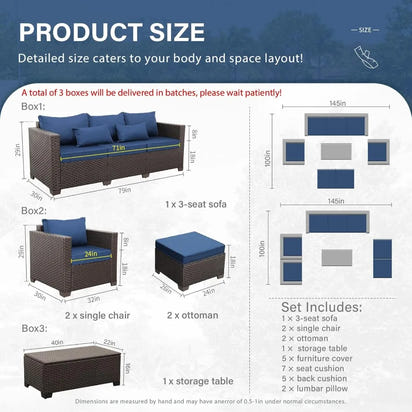 6-Piece Outdoor Patio Furniture Set with Wicker Sofa, Chairs, and Storage Table