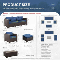 6-Piece Outdoor Patio Furniture Set with Wicker Sofa, Chairs, and Storage Table