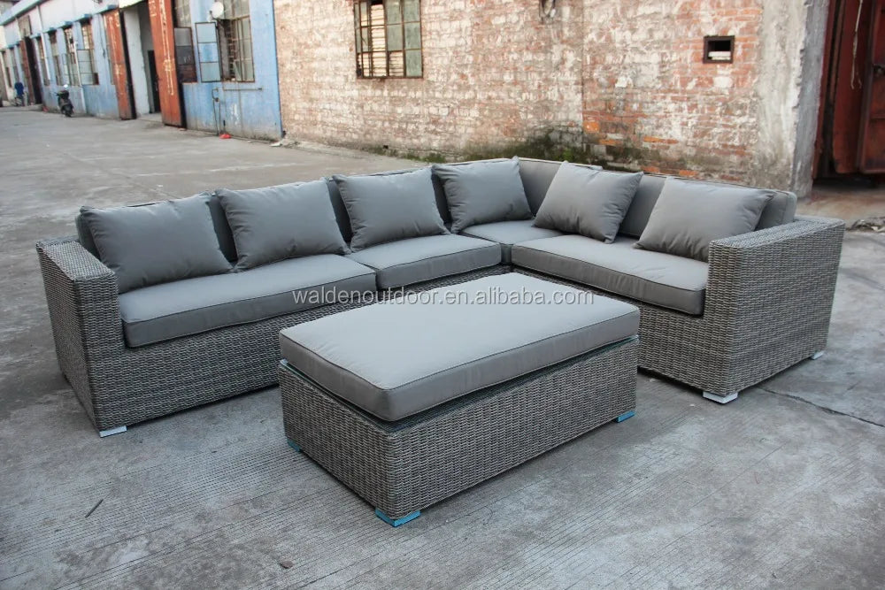 Patio Furniture Outdoor Gray Rattan Lounge Set  Outdoor Couch