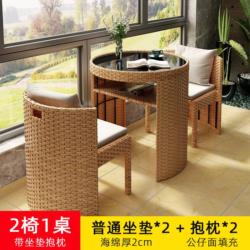 Balcony Small Table and Chair Tea Table and Chair Kit Outdoor Garden Combination Leisure Storage Rattan Knitting Small Table and