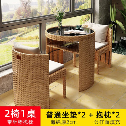 Balcony Small Table and Chair Tea Table and Chair Kit Outdoor Garden Combination Leisure Storage Rattan Knitting Small Table and