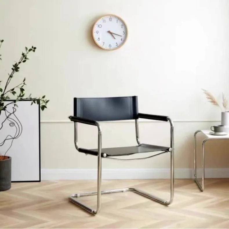 Stainless Steel Dining Chairs Modern Simple Restaurant Chair Living Room Portable Leather Armchair Home Decoration Furniture