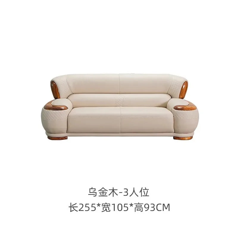 New Chinese Ebony Leather Sofa High-end Villa Large Flat Floor Living Room Leather Art Solid Wood Princess Corner 23 Combination