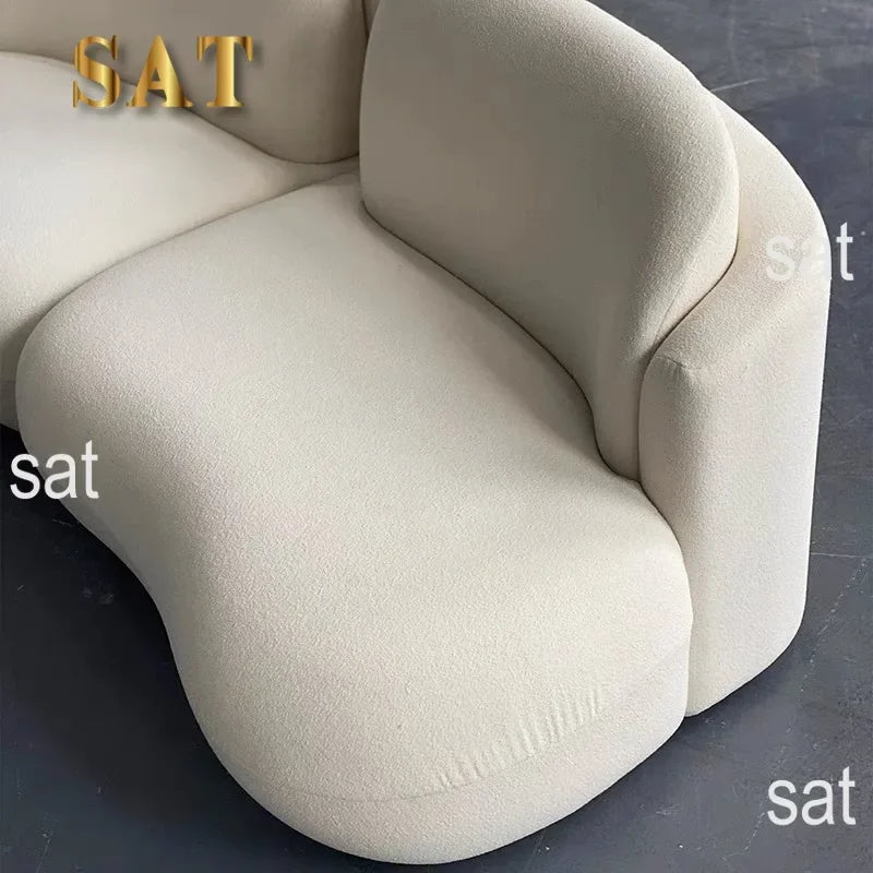 l # Nordic Stylish Cloud-Shape White Fabric Luxury Sofa Set with Coffee Table Creative Modern Home Living Room Furniture for Hot
