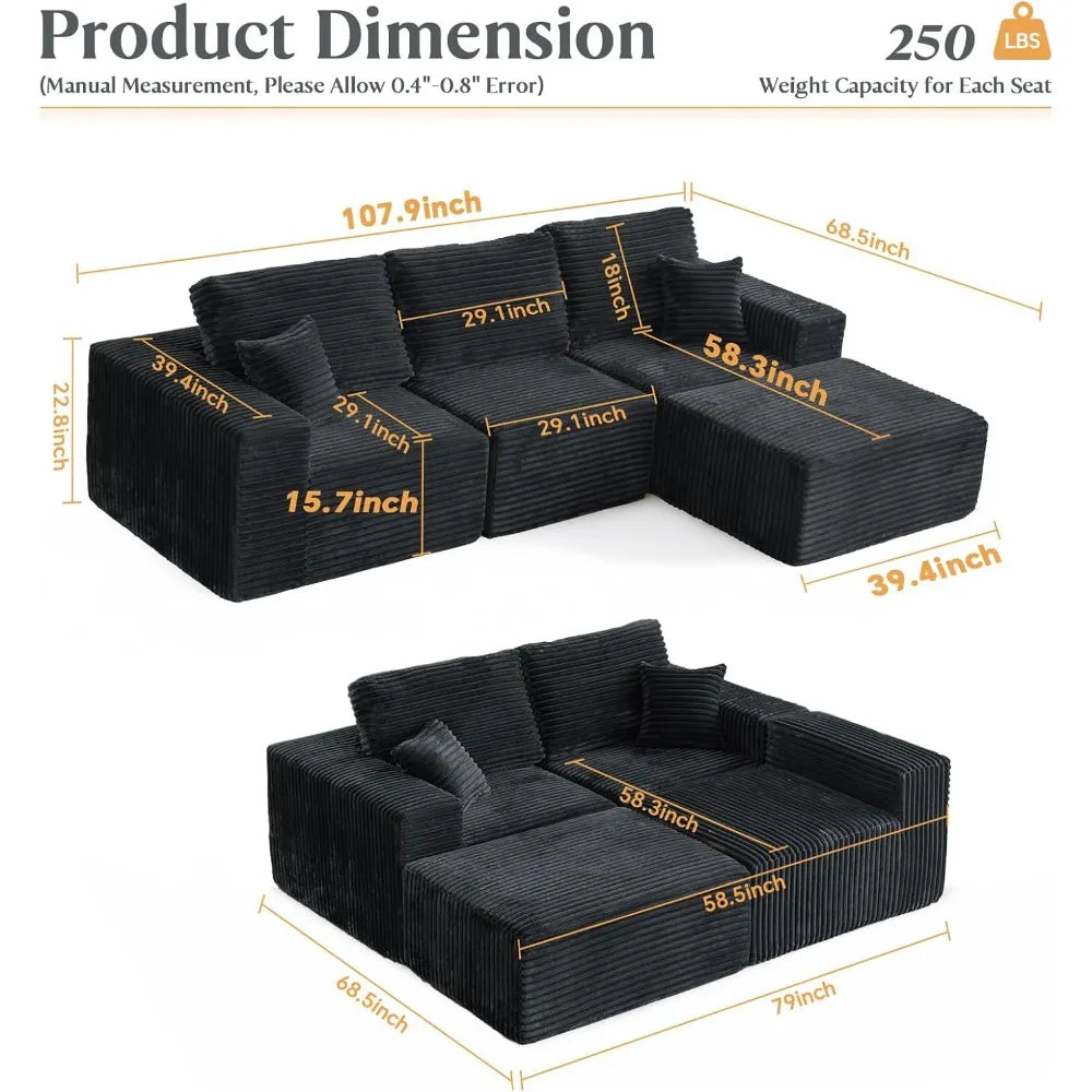 Modular Sectional Sofa Cloud Sectional Couch, 107