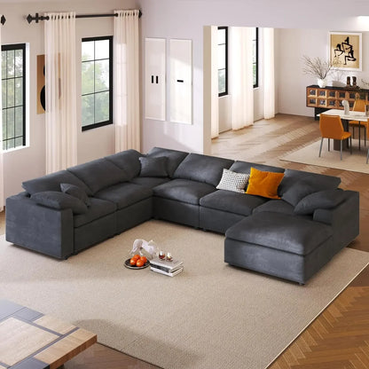 For Oversized Modular Sectional Sofa Set, Modern 6-7 Seater L Shaped Corner Couch with Ottoman for Living Room,Grey