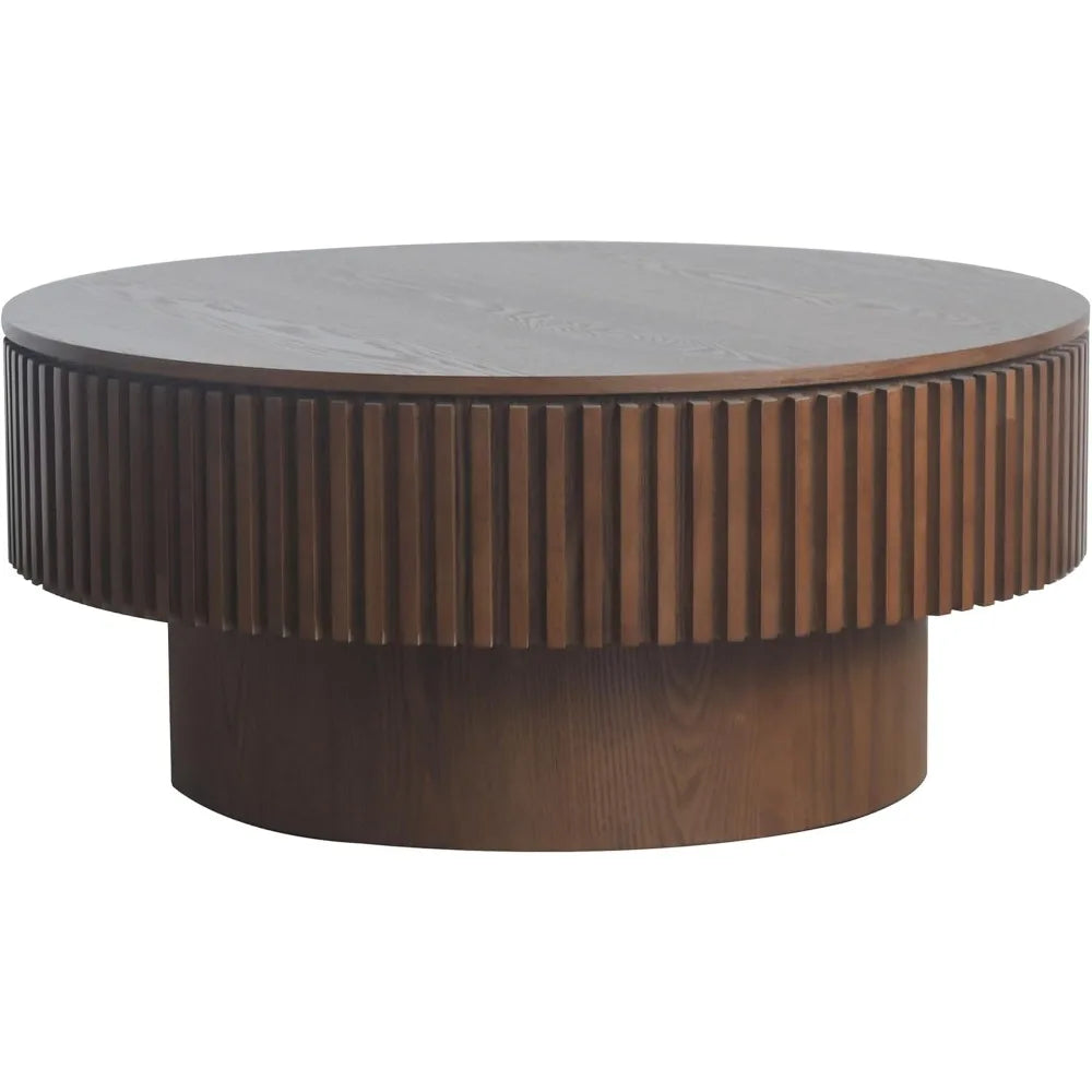 31.5 Round Coffee Table with Hidden Storage, Solid Wood Drum Coffee Table Tea Table for Living Room, Bedroom, Apartment or Offic