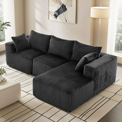 Modular Sectional with L-Shape Chaise, Cloud Sofa Living Room Bedroom Upholstered Sofa - No Installation - Plush Corduroy Fabric