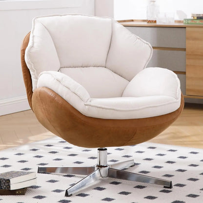 Swivel Accent Chair with Ottoman, Mid Century Modern Faux Leather Lounge Chair with footrest, Comfy Oversized, Customized