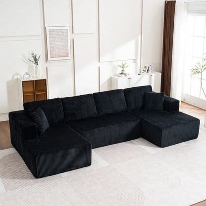 Living Room Boneless Modular Sofa, Corduroy Fabric, Modern U-shaped Leisure Sofa, High-density Sponge, No Assembly, for Home