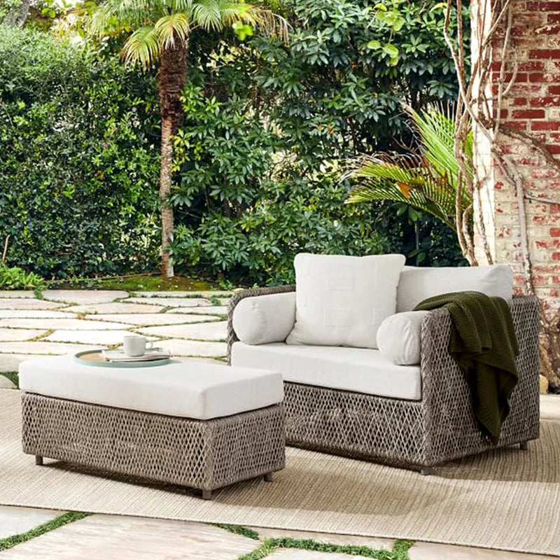 Outdoor sofa teak PE rattan sofa outdoor garden sun protection leisure courtyard rattan chair sofa