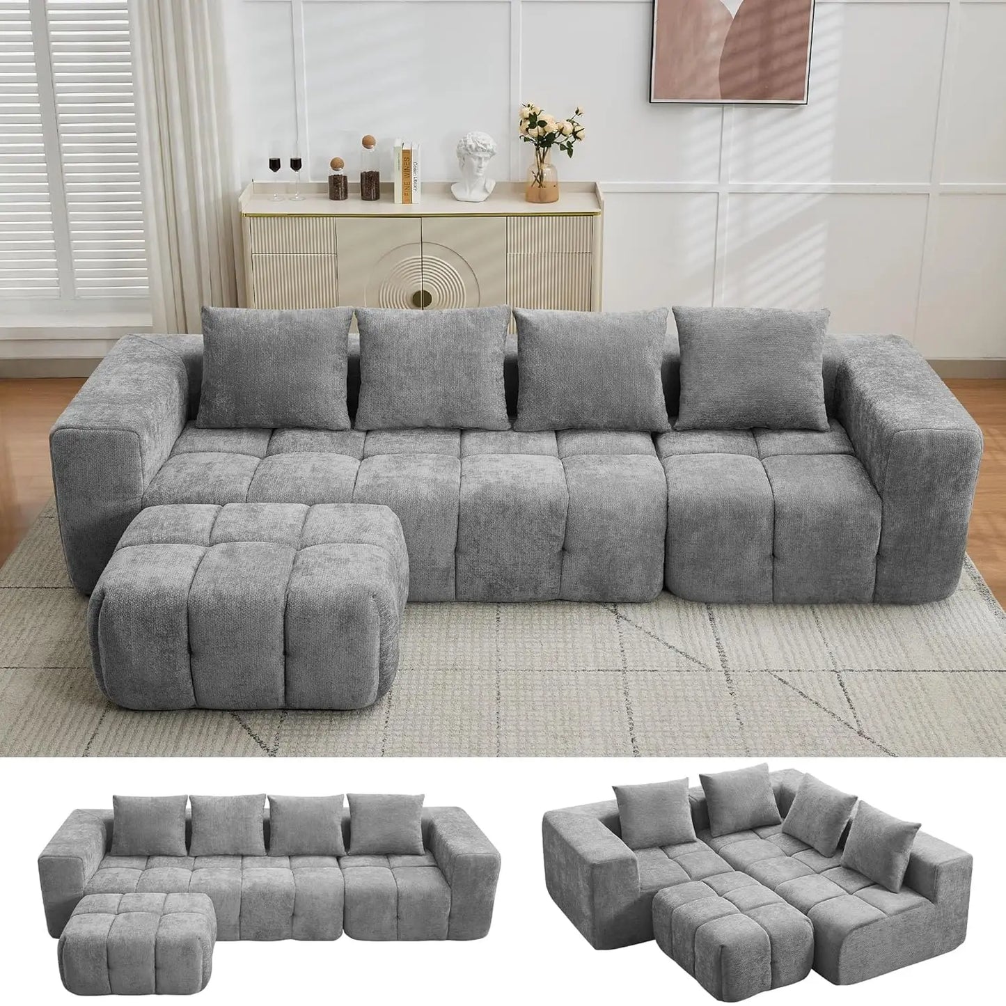 119"Boneless Couch, Cloud Sectional Couch with Deep Seat,High-Density Memory Foam and Chaise,Sectional L Shaped Sofa-Customized