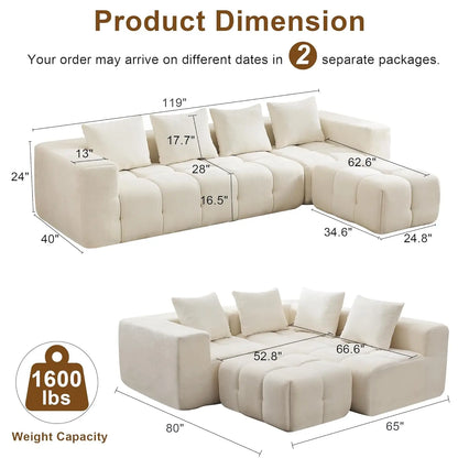 U-Shaped Sectional Sofa, Convertible Modular Couch with Double Chaise, 4-Seater Living Room Furniture, Black
