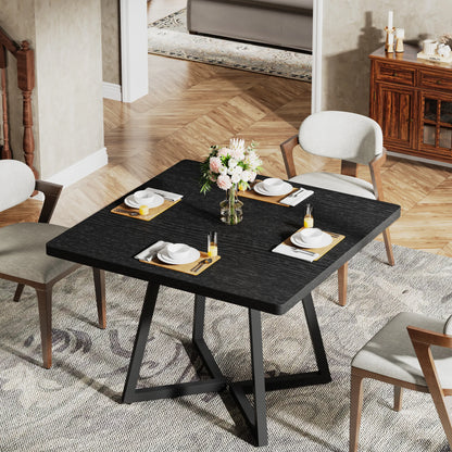 Tribesigns Square Dining Table for 4, 31.5" Industrial Dinner Table with Metal Base, Wood Kitchen Table for Dining Room