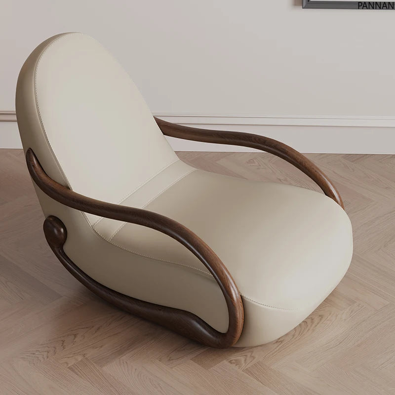 Design rocking chair new Chinese leisure chair walnut armrest living room balcony lazy recliner Italian minimalist