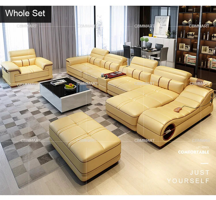 Leather Sectional Sofa for Living Room, Massage Recliner, Home Furniture, Modern Style