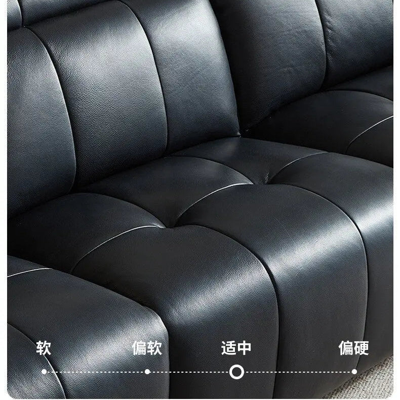 Italian minimalist pixel double electric sofa first layer cowhide straight row black zero retractable against the wall
