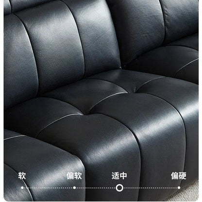 Italian minimalist pixel double electric sofa first layer cowhide straight row black zero retractable against the wall