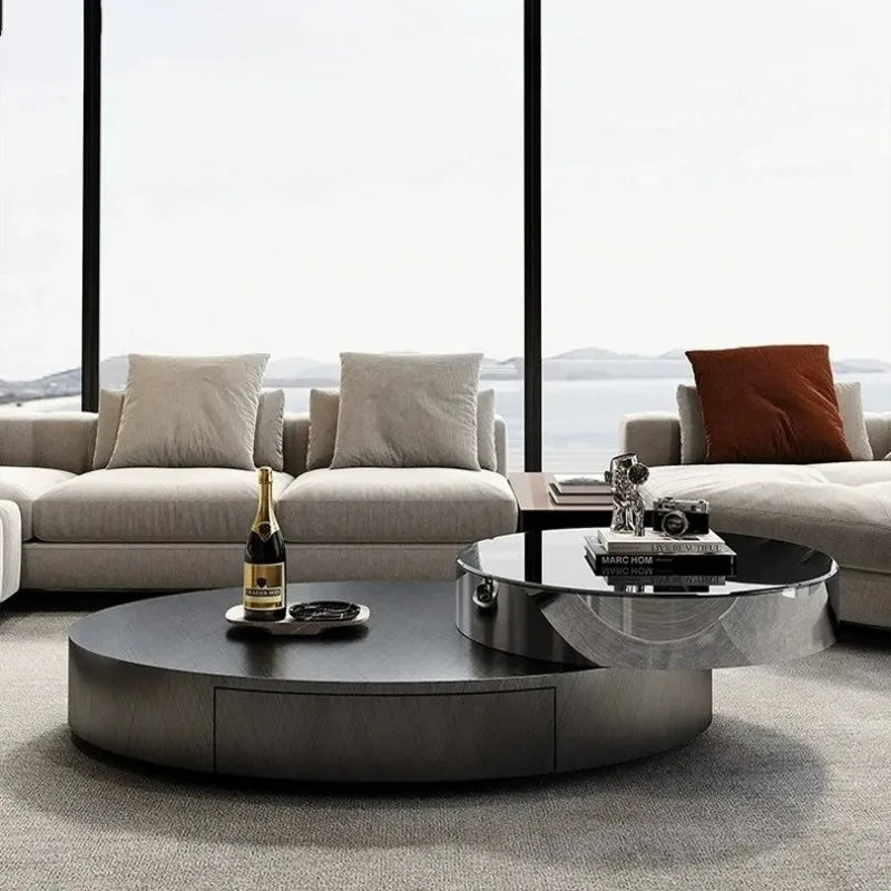 Italian Luxury Oval Coffee Tables Modern Minimalist Rotatable Center Coffee Table Set Stainless Steel Living Room Furniture FYCT