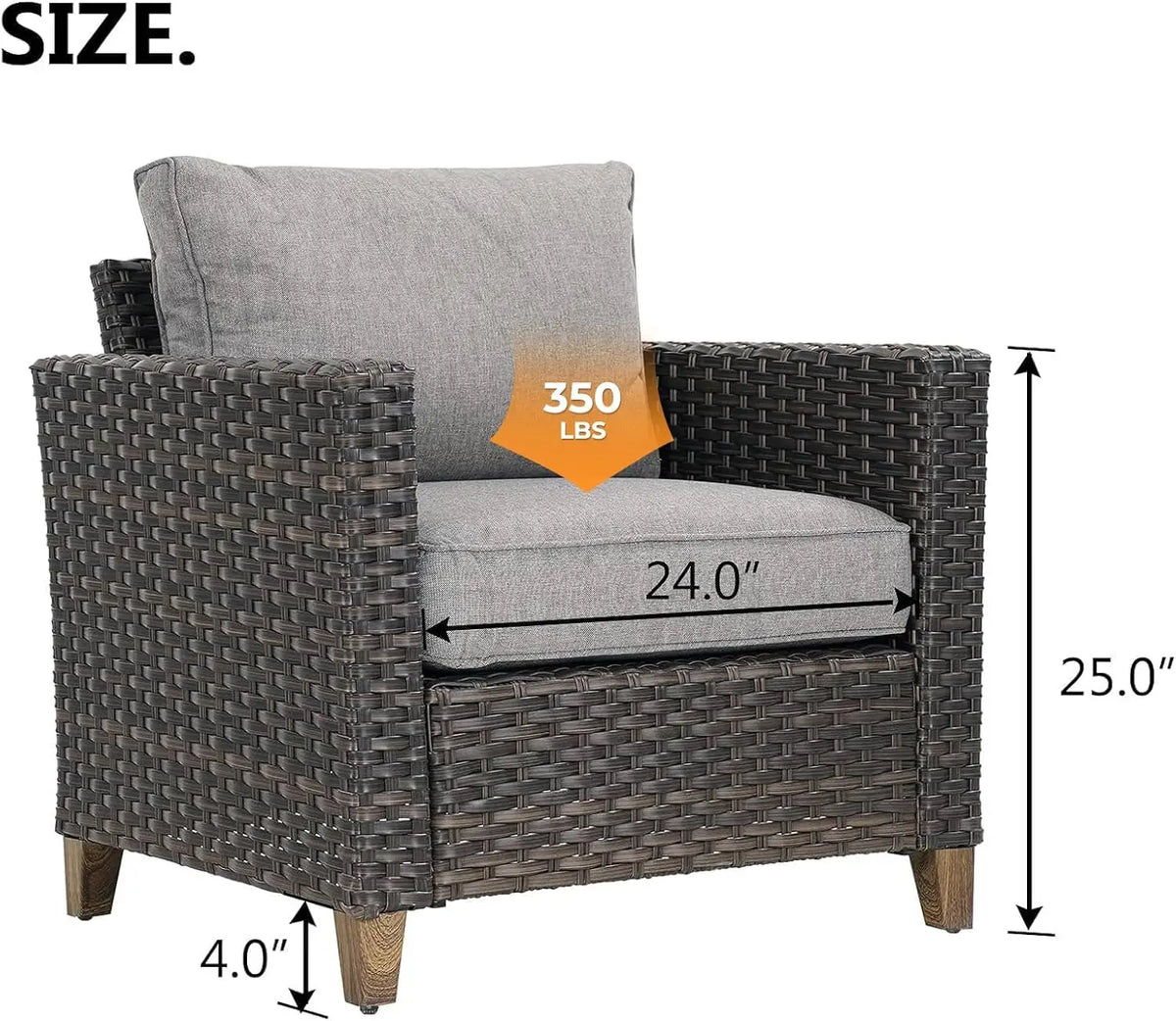 New Hot Sale Outdoor Furniture, Patio Wicker Sectional Sofa Modular Furniture Set Single Sofa Chair with Thick Cushions