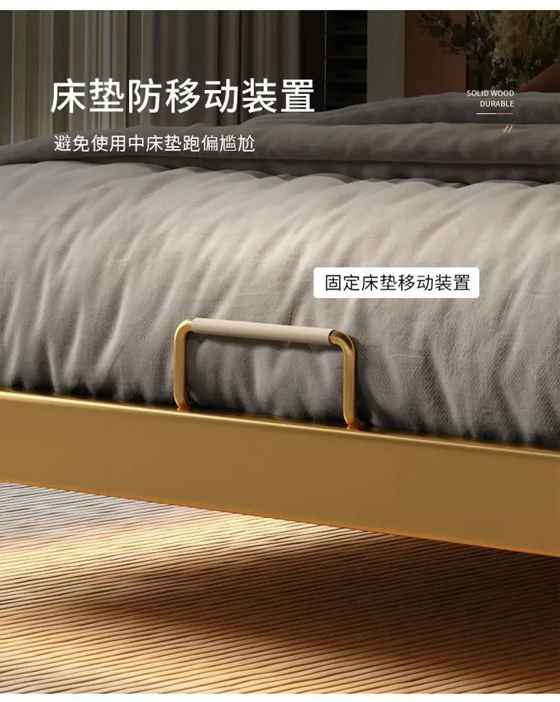 Luxury Beds 2 People Frame Floating Light Luxury Leather LED Lamp Double Bed Pink And Blue Queen Bed Frames Bedroom Furniture