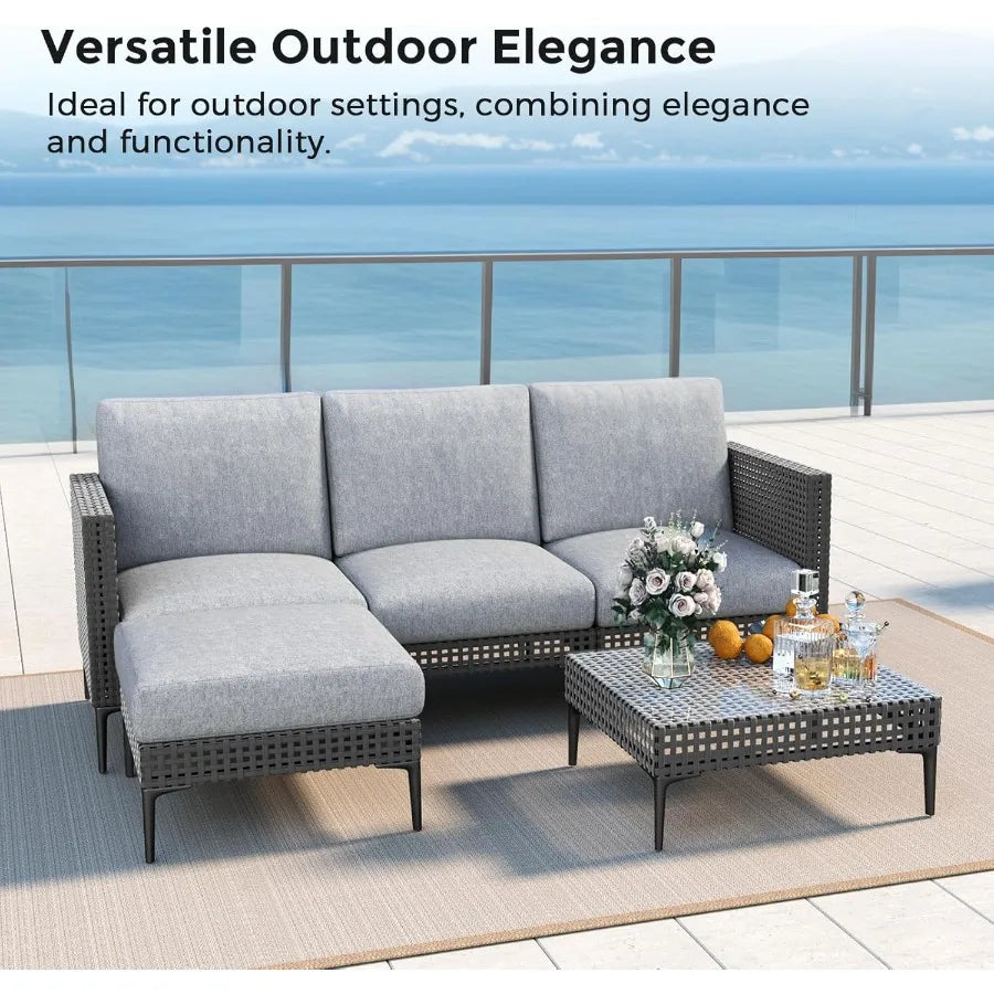5 Pieces Outdoor Patio Conversation Set Rattan LShaped Corner Sofa Comfortable Thickening Cushions for Garden Balcony Weatherpr