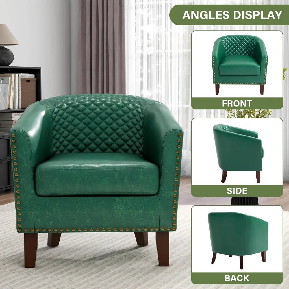 Modern Club Armchair with Faux Leather Upholstery, Comfortable Accent Chair for Living Room, Nailhead Trim, Single Sofa with Sty