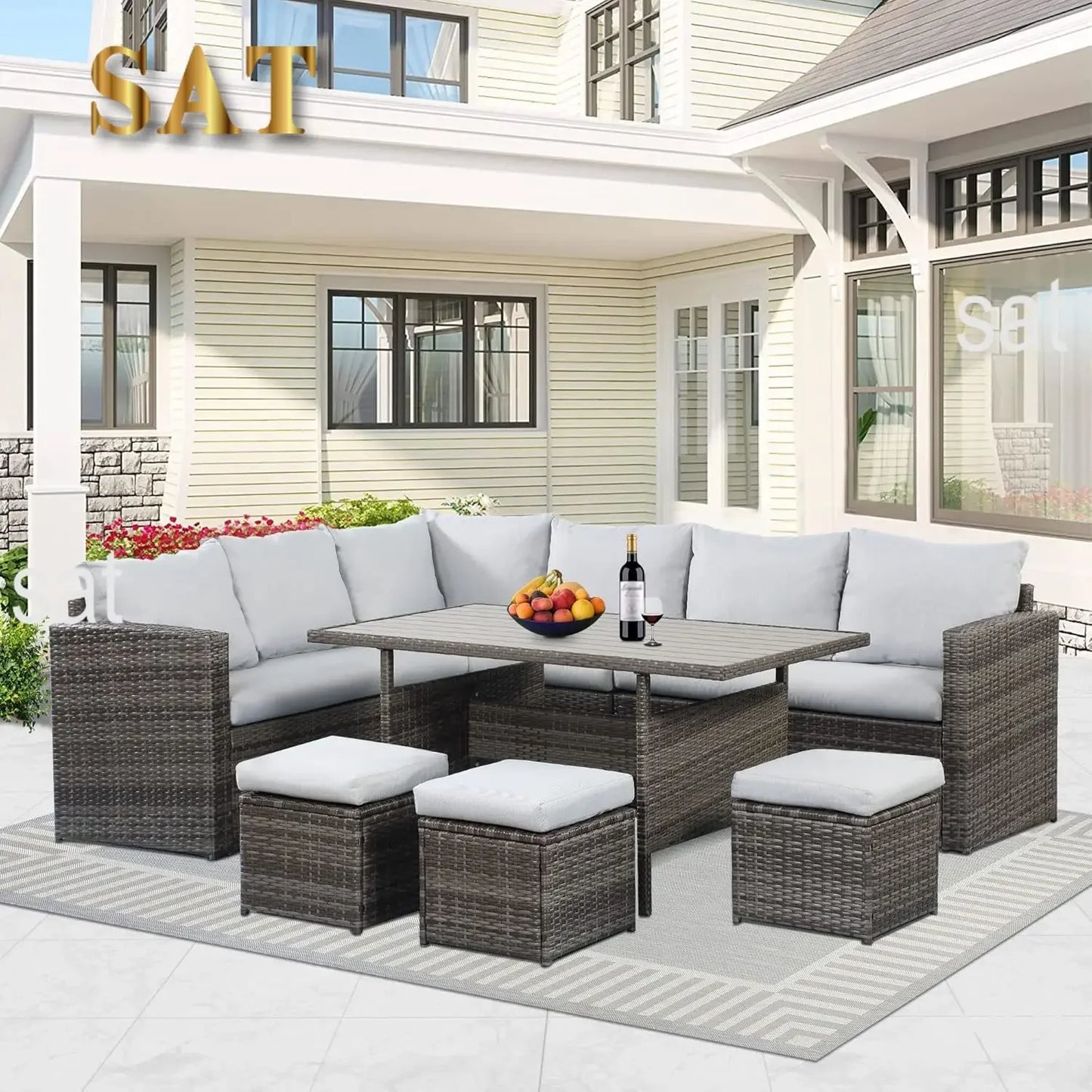 A Patio Furniture Set All Weather Wicker Patio Conversation Sets with Cushion Seat & Pillows Outdoor Dining Set Patio