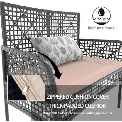 Outdoor 4 Pieces Furniture Set PE Wicker Chairs,Rattan Loveseat,Patio Conversation Sofa For Pool Yard,Garden Or Backyard