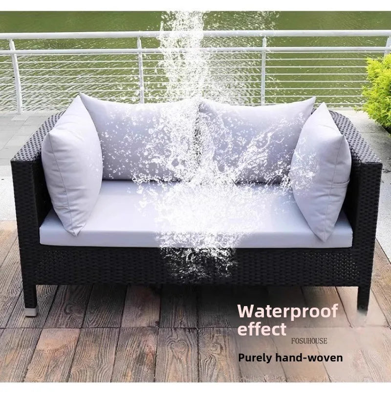 European Outdoor Garden Sofas Leisure PE Rattan Garden Terrace Sofa Chair Set Courtyard Balcony Double Sofa Outdoor Furniture AA