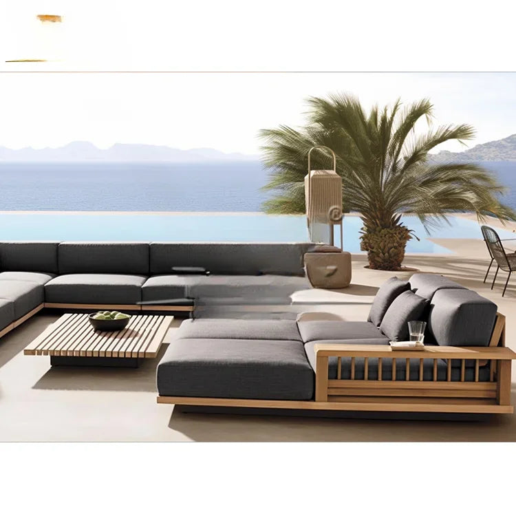 'Modern Teak Wood Outdoor Furniture With Cushions Water Proof Sectional Sofa