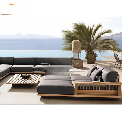 'Modern Teak Wood Outdoor Furniture With Cushions Water Proof Sectional Sofa
